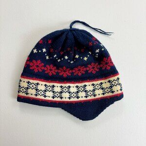 VERMONT ORIGINALS Wool Fair Isle Beanie Cap Ski Hat Fleece Lining USA Handmade